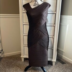 Tadashi Shoji Chocolate Brown Pleated Midi Dress